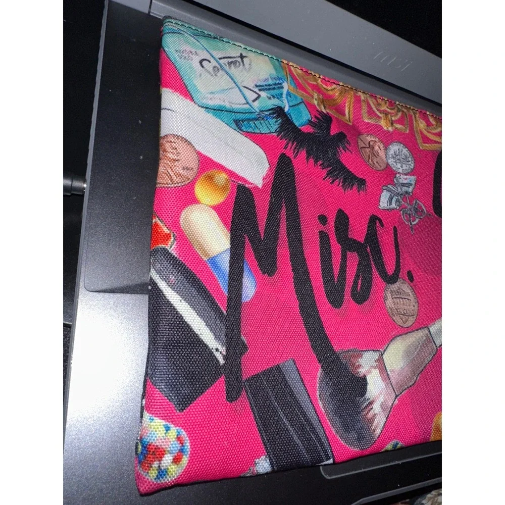 Misc Shit Pink Canvas Graphic Pouch Makeup Bag Zipper Clutch Eclectic Print